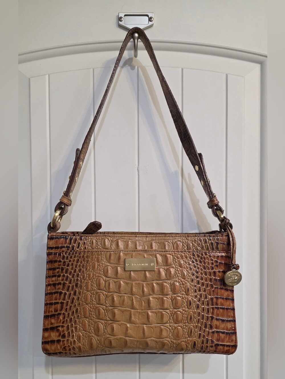 Brahmin Brown Croc-Embossed Leather Shoulder Bag